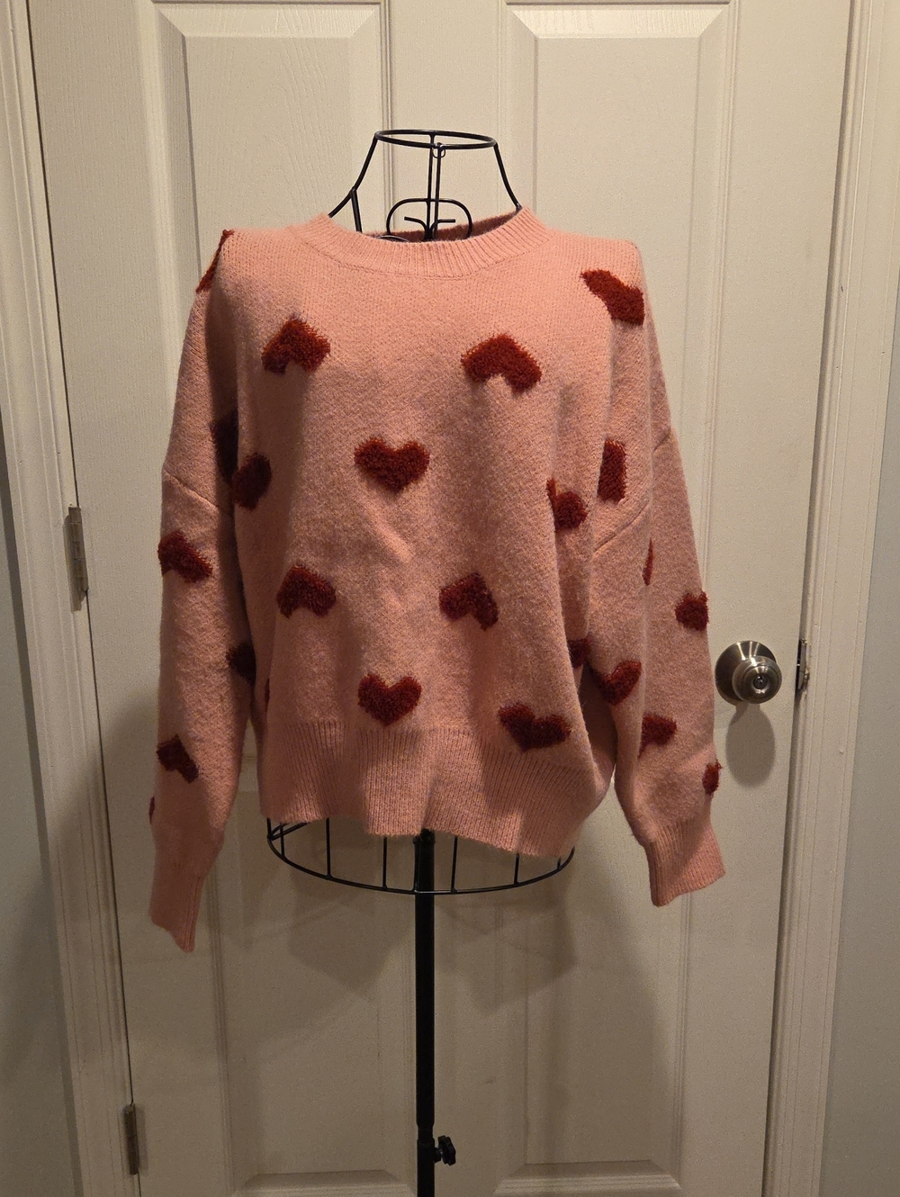 Storia Pink Sweater with Red Heart Motif